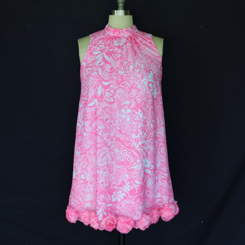 Lilly Pulitzer Linda dress Pink tropics Bunny hop Rose tunic swing rosette mod - Picture 4 of 11